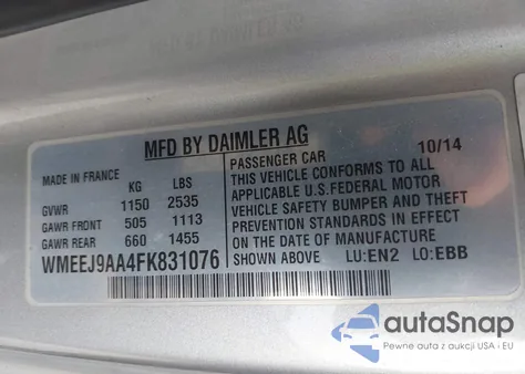 2015 Smart Fortwo Electric Drive Passion from USA, damaged, VIN WMEEJ9AA4FK831076